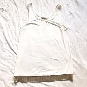 White Tank Top Gold Sequins S/M